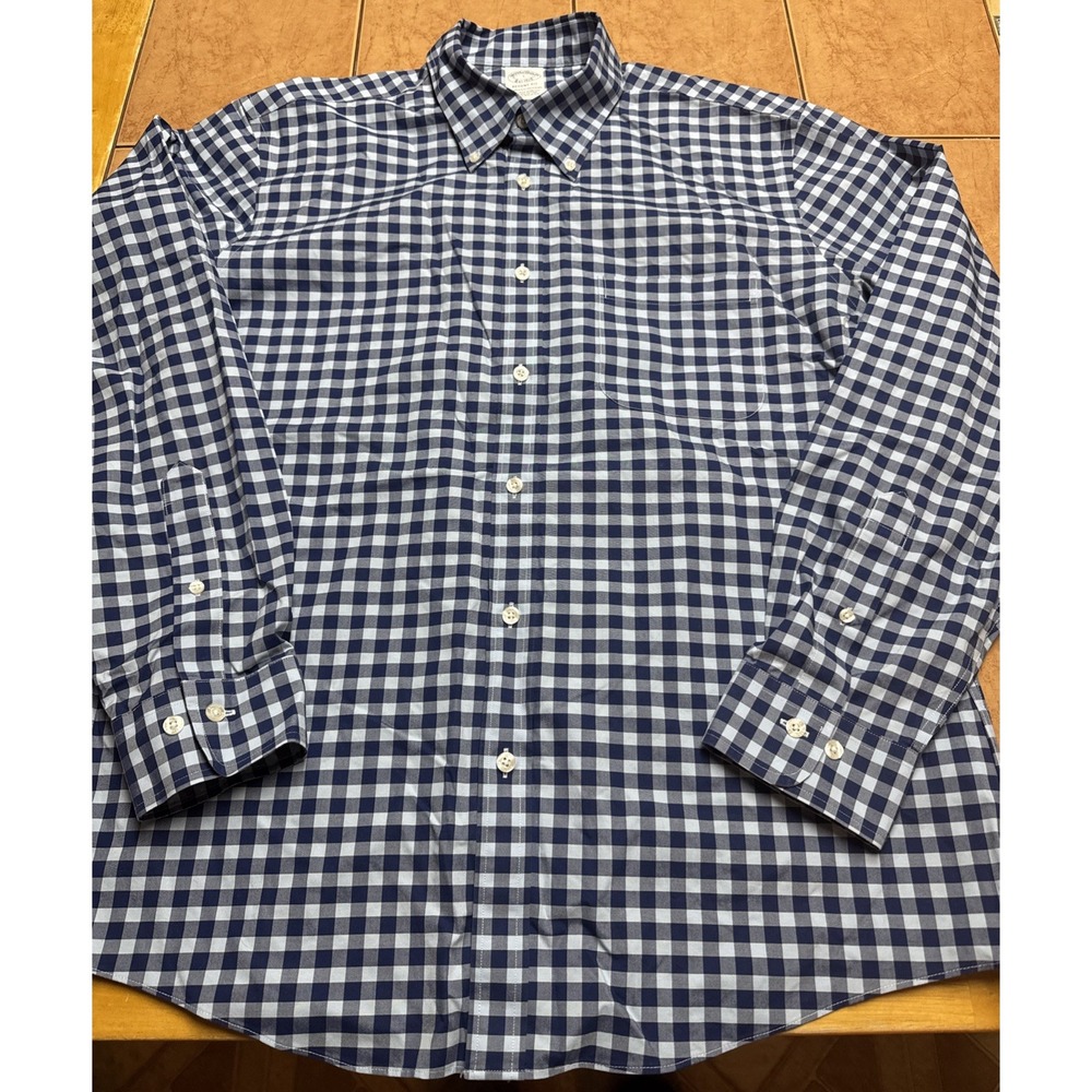 Brooks Brothers Regent Shirt‎ Sz Large Blue Plaid Non Iron Stretch Supima Cotton